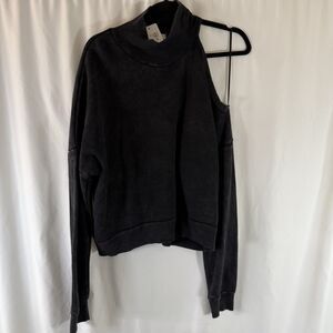 New Evereve LA Made Essex Sweatshirt Women's Large Black Cold Shoulder Mock Neck
